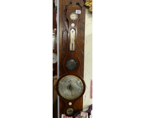 19th century banjo barometer with humidity guage and spirit level gauge