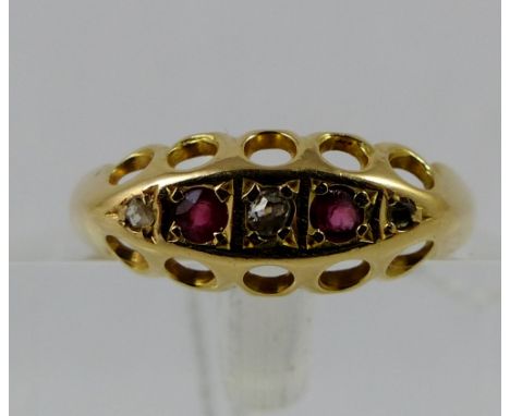 18 ct gold ruby & diamond ring. Size N.