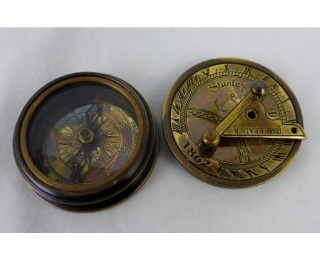 Small brass pocket compass / sundial marked Stanley of London