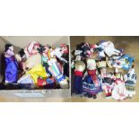 Box of dolls, mainly continental