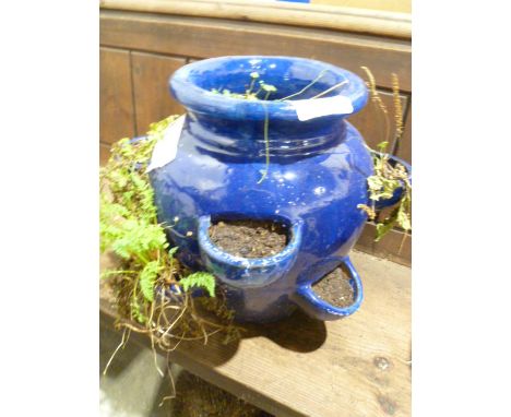 Royal blue glazed strawberry/herb planter&nbsp;( 36cm)