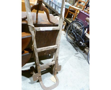 Vintage large wooden sack truck with cast iron wheels and platform ( 146.cm)&nbsp;