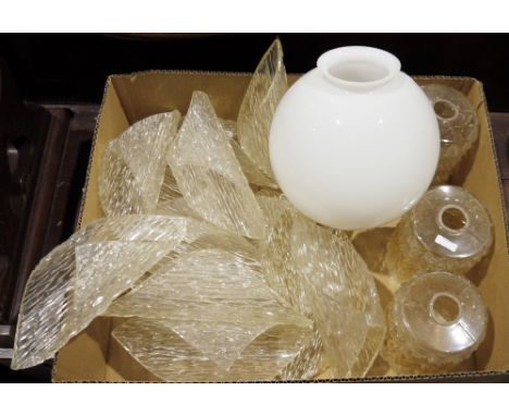 Large quantity of glass lampshades&nbsp;and a childs vintage telephone intercom&nbsp;(5 boxes)&nbsp;