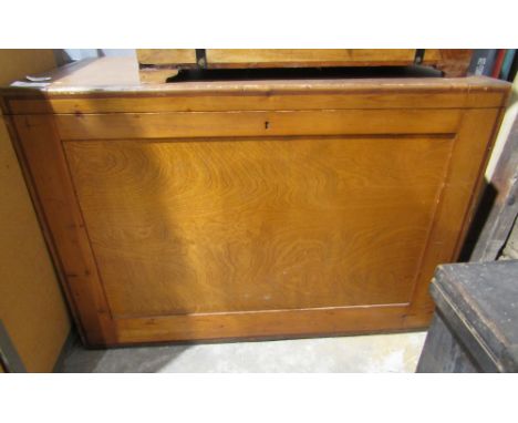Large vintage wooden trunk with cast iron carry handles&nbsp;


