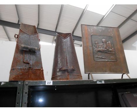 2 coal scuttles & a fire screen