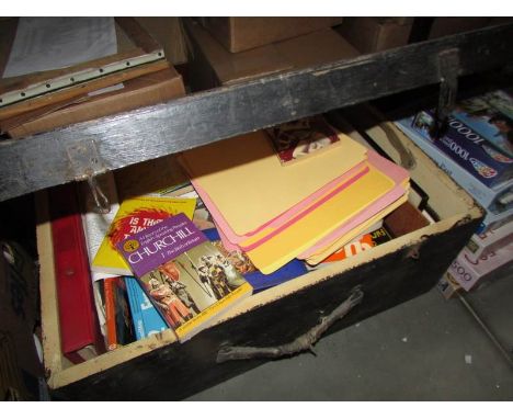 A wooden trunk and contents