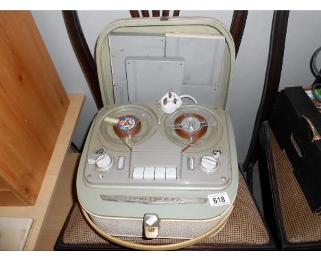 A reel to reel tape recorder