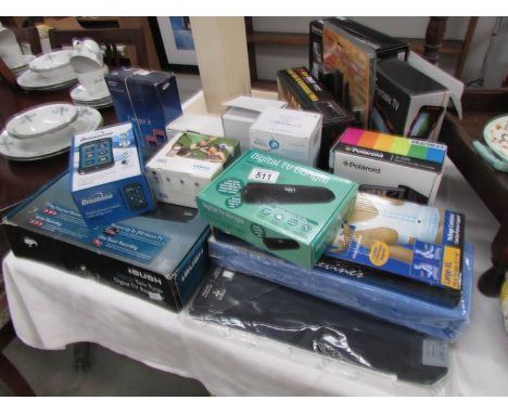 A mixed lot of electrical items including Polaroid HD camcorder, 1000GB external hard disk drive, digital TV recorder, mobile