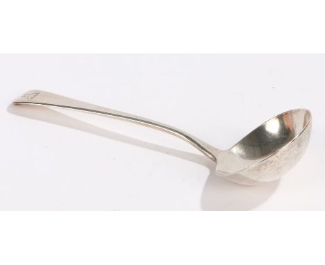 George III silver ladle, London 1806, maker William Eley and William Fearn, the handle with crest depicting a female bust, 1.