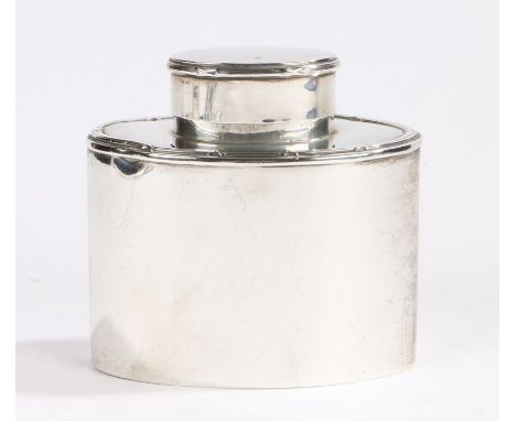 George V silver tea caddy, Birmingham 1919, maker Martin Hall &amp; Co Ltd, the oval cap and body with reeded and cross decor