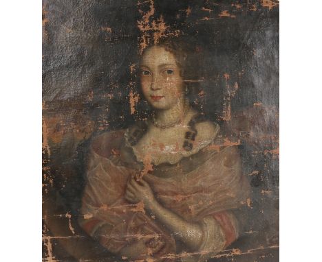 18th Century school, a portrait of a young lady with pearls, 54cm x 59cm