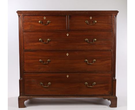 Georgian mahogany chest of two short and three long drawers, the drawers with brass swan neck handles and bone escutcheons, f