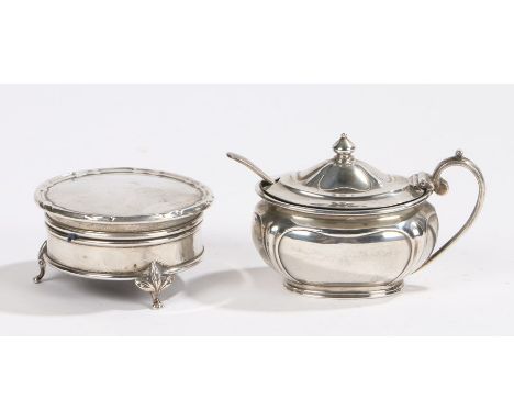 George V silver mustard pot and cover, Shefffield 1915, maker Harrison Brothers &amp; Howson, with loop handle and hinged lid