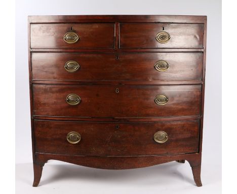 19th Century mahogany bow front chest, with two short and three long drawers above bracket feet 