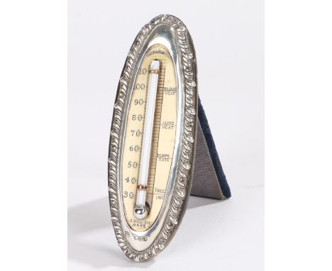 Edwardian silver mounted desk thermometer, Chester 1903, maker James Deakin &amp; Sons (John &amp; William F Deakin), the cen