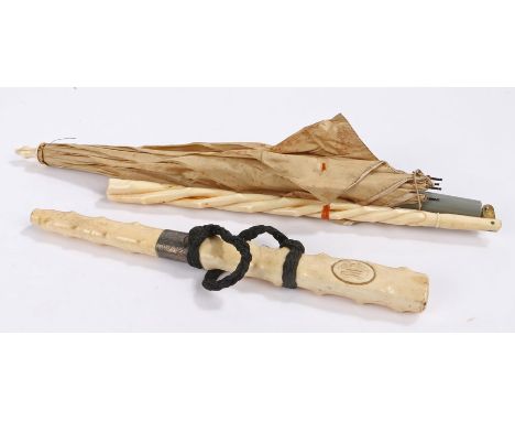 Victorian ivory handled parasol, with a stick effect handle, together with a Victorian branch effect ivory handle, (2)