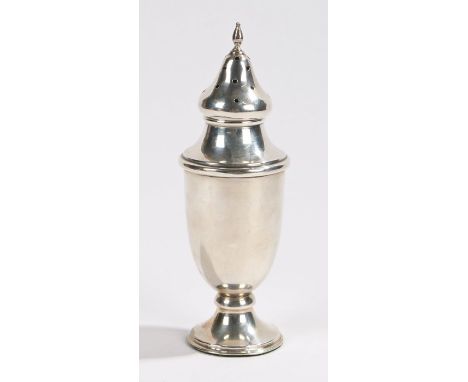 George V silver sugar castor, Birmingham 1930, makers marks rubbed, with pointed finial above a pierced bulbous cap and taper