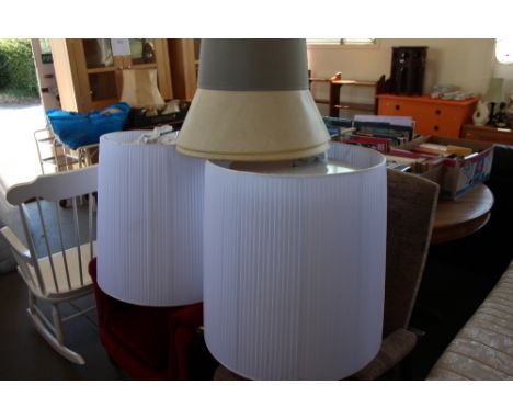 Two large light fittings and shades together with a lamp shades
