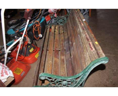 A wooden and metal garden bench