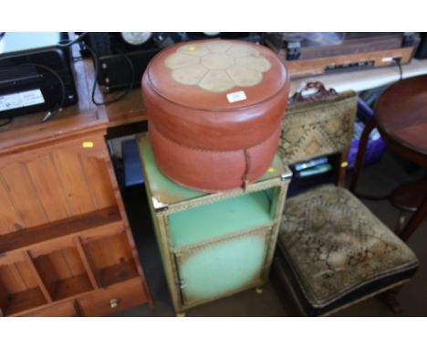 A loom bedside cupboard together with a leather pouffe