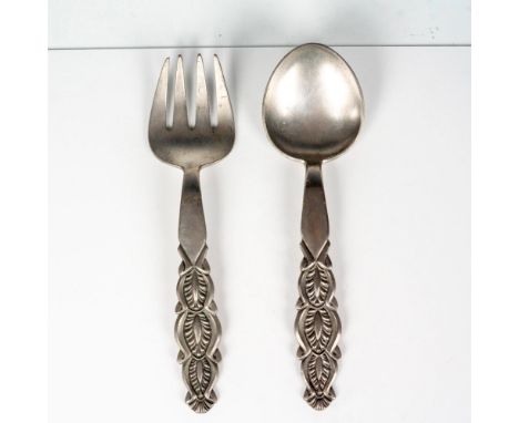 Includes a serving spoon and fork with patterned handle. David Anderson Norway impressed backstamp. Spoon measures: 9.5"L x 2