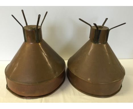 2 vintage copper beer funnels (often converted to light shades)