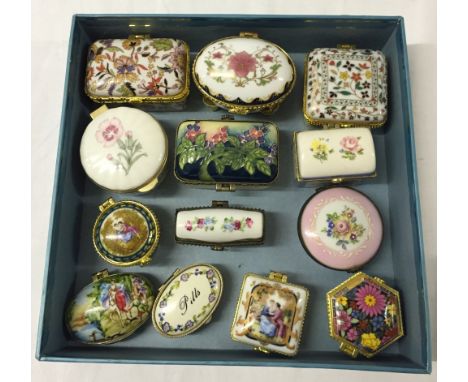 A collection of decorated ceramic trinket boxes with hinged lids. To include Aynsley, Old Tupton Ware and handpainted Limoges