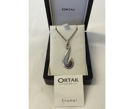An Ortak designer silver & enamel pendant & silver necklace (boxed).