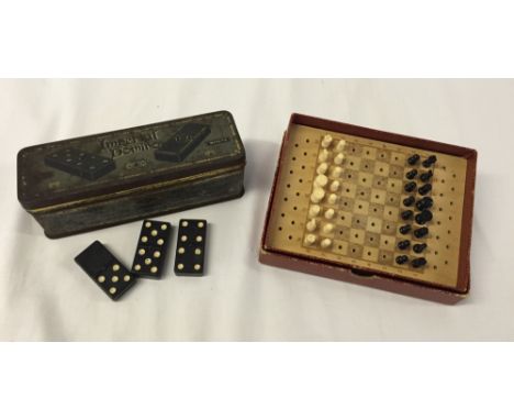Imperial Domino Tin Box & Dominoes (c1930s) together with a 1960s K & C pocket chess set in original box.