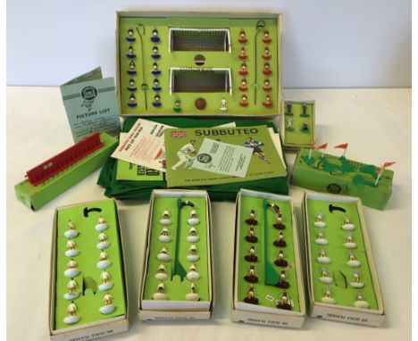 A quantity of 1960-70s Subbuteo table football to include a Continental Display Set, 4 boxed heavyweight teams, and other acc