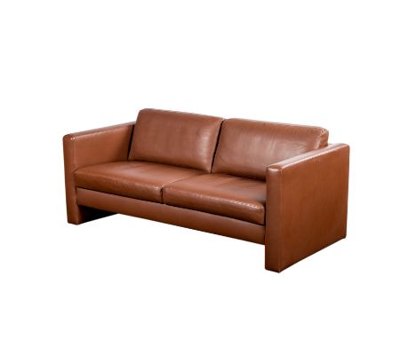   KILL INTERNATIONAL; ZWEISITZER SOFA,   60er/70er Jahre, Zweisitzer Sofa, gepolstert und mit Leder bezogen, Unterseite mit H