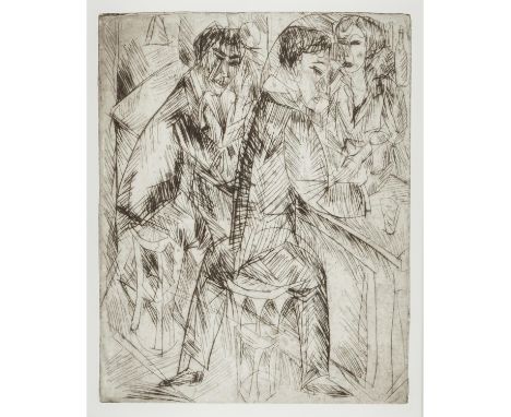   KIRCHNER, Ernst Ludwig, NACHLASS (1880-1938), "Barszene",   Radierung/Bütten, HxB: Platte ca. 25,5x20 cm, Passepartoutaussc