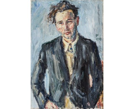   FRANK, FRANZ (1897/99-1981), "Portrait eines Herrn in blaugrauer Jacke",   wohl selbst, Halbbildnis en face, rechtsseitig m