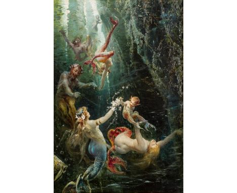   JANNY, GEORG (1864-1946), "Spielende Nymphen",   im Wasser, u.re. signiert und undeutlich bezeichnet 'M...', Öl/Leinwand do