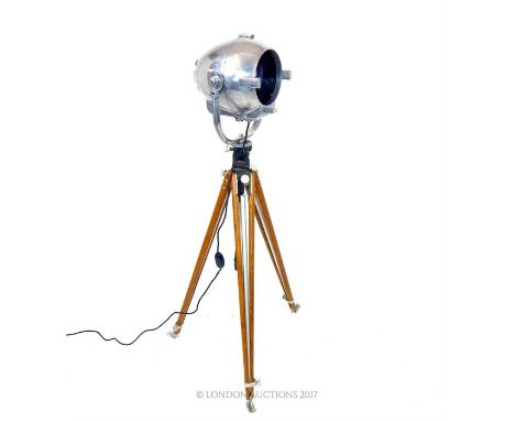 A 1950's / 60's Strand ‘Egg’ 123 light with 6” short focus Fresnel lens, polished and wired for home use. This rare lamp sits