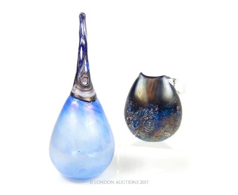 Two items of iridescent, hand-blown, studio art glass by Nick Orsler, (City of London Studio) to include a large, blue art gl