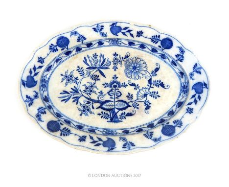 A B. W. & Co blue and white oval meat platter in the 'Dresden' pattern, stamped with kite mark (chip to rim), 51 x 37cm.
