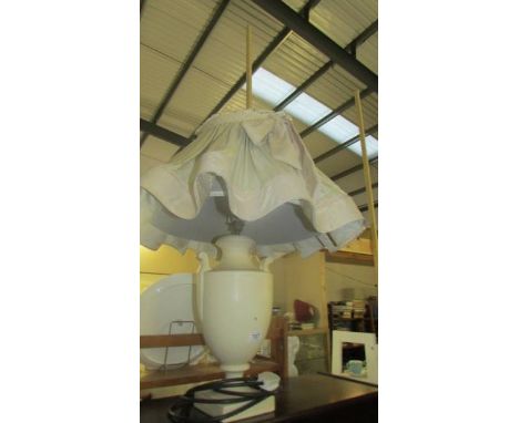 A large pottery urn table lamp with shade. (Collect only).