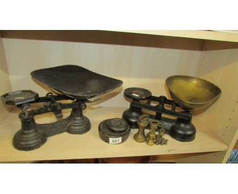 Two sets of kitchen scales and a quantity of weights. (Collect only)