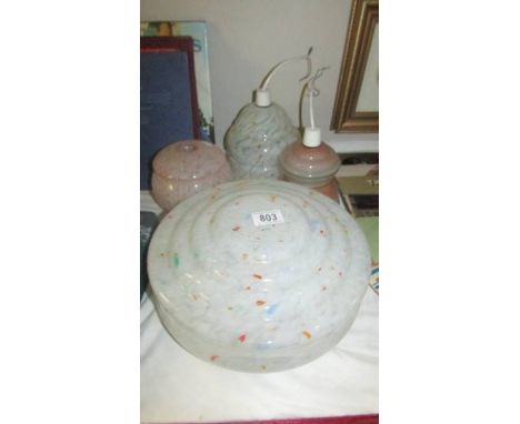 A 1930's fly catcher lamp shade and three others.  (Collect only)