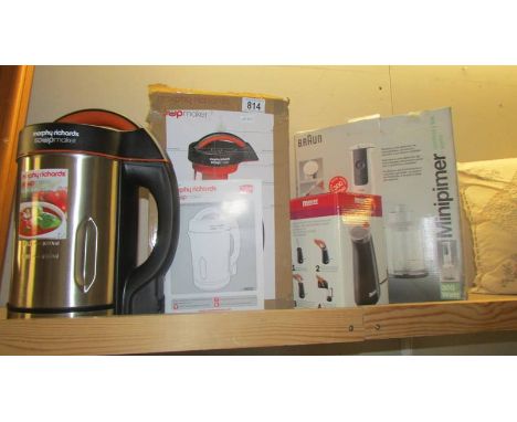 A Morphy Richards soup maker, a Braun 'Miniprimer' and a coffee grinder.