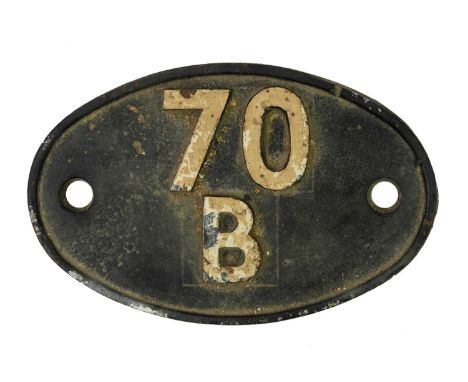 Cast Iron "70B" Feltham Engine Shed Plate An oval "70B" - Feltham shed plate in un-restored condition with Eastleigh BR(S) st