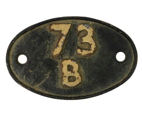 Cast Iron "73B" Bricklayers Arms Engine Shed Plate An oval "73B" - Bricklayers Arms shed plate in un-restored condition with 