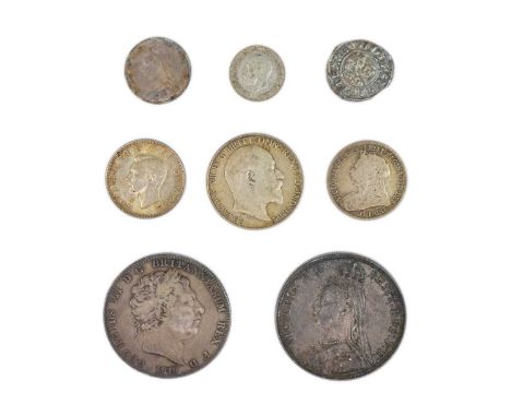 GB silver coinage Edward I penny to King George VI  Comprising:Edward I? silver 1d good detail, un-clipped but small gash to 