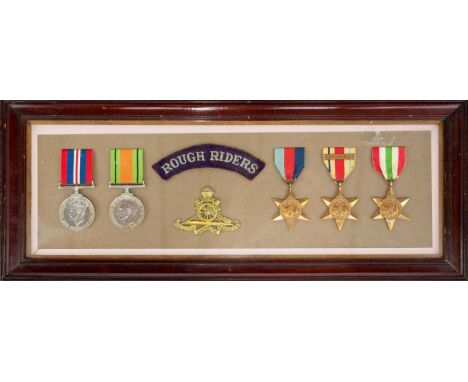 World War 2 medal group of five - Rough Riders framed and glazed A well framed and glazed World War 2 medal group consisting 