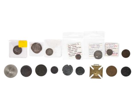 Misc. GB Coins including hammered, tokens, etc.  Lot comprises:Hammered coins (x4) including Charles I shilling (holed), Henr