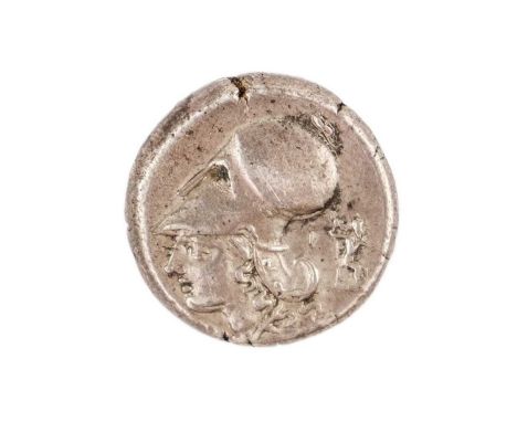 Ancient Greece - Corinth - Silver Stater 4th Century BC Winged Pegasus facing left Koppa below / head of Athena in Corinthian