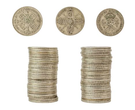 GB pre 1947 Silver - £5 face value A bag containing £5 of pre 1947 GB silver coins comprising 50 two shilling coins.