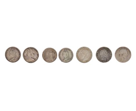 GB Silver crowns / double florins (7 in total)  Comprising:Double florins (x2): 1887 in VF-EF grade and 1889Crowns: 1819 plus