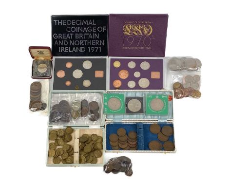 Great Britain & Channel Islands coinage including silver  .Comprising:1970 and 1971 proof UK coin setsThree pre 1947 GB silve